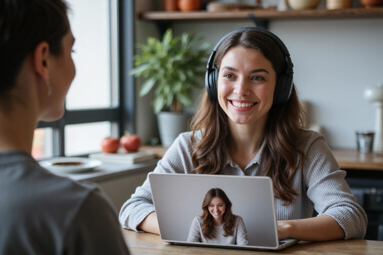 Woman having an online nutrition consultation on a laptop